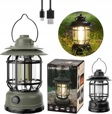 Produktbild von LED Campinglampe mit USB, Dimmbare Campinglaterne mit 18650 Akku und Haken, Zeltlampe für Camping, Outdoor und Notfälle