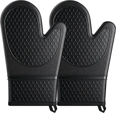 Imagen del producto de Guantes de horno de silicona, resistentes al calor, antideslizantes, con forro de algodón, par, para la cocina