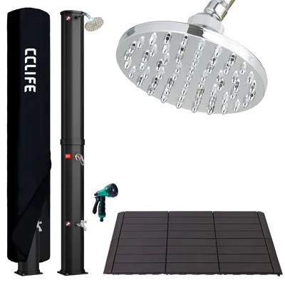 Produktbild von CCLIFE Solardusche mit Kunststoffbodenplatte und Handbrause 35L Solar Gartendusche Pooldusche Regendusche Außendusche schwarz