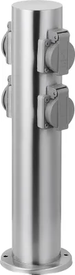 Produktbild von Grafner Edelstahl Design Gartensteckdose mit 4 Steckdosen, IP44, rund, Klarlack-Beschichtung, Energiesäule Mehrfachsteckdose Outdoor Metall Außensteckdose 4-fach