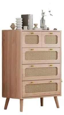 Produktbild von Schubladenschrank - Kleiner Schubladenschrank - Schubladenschrank - Aufbewahrungsschrank - Vertikal - Natürliche Holzfarbe - 5 Schubladen