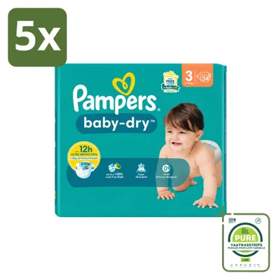 Immagine prodotto di 5 pannolini Pampers Baby-Dry, taglia 3 (6-10 kg) - confezione grande - 5 pezzi