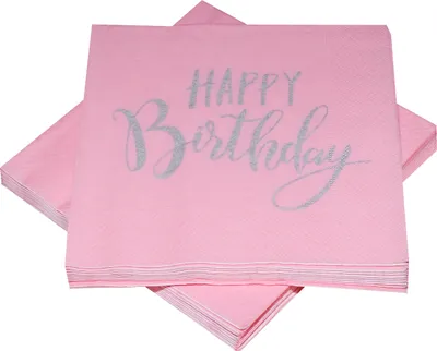 Produktbild von Servietten zum Geburtstag 'Happy Birthday' rosa & silber (20 Stück)