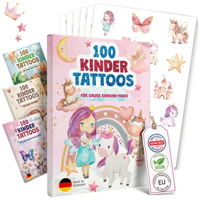Einhorn Kindertattoos Set mit 100 Tattoos in Verpackung, dermatologisch getestet, hautfreundlich