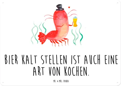 Produktbild von Mr. & Mrs. Panda Schild Hummer Weizen DIN A5 - Weiß - Geschenk, Garnele, Kochen, Bier, Wandbild, Garnelen, Retro Blechschild, Meer, Wirtschaft, Blechtafel, Kneipe, tafel