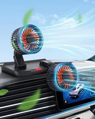 Obrázok produktu pre Autoventilátor s 3 rýchlosťami a dvojitým ventilátorom – otočný o 360 stupňov – nastaviteľný – do auta Autoventilátor