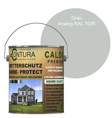 Produktbild von Contura 2,5Liter Wetterschutzfarbe Holz Dauerschutzfarbe Deckend Buntlack Holzfarbe Holzlasur Seidenmatt - Grau - RAL 7035 Analog