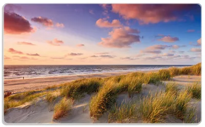 Produktbild von Wallario Frühstücksbrettchen aus Glas, je 14 x 23 cm, mit rutschfesten Füßen, Motiv Abendspaziergang am Strand - Sonnenuntergang über dem Meer