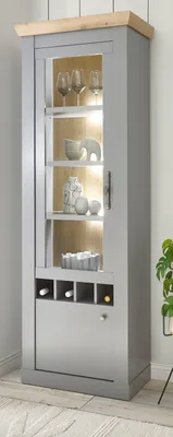 Produktbild von Vitrine "Rideau" in grau und Eiche Landhaus Vitrinenschrank 71 x 201 cm