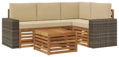Image de Ensemble de canapés d'extérieur vidaXL, 5 pièces, couleur naturelle et beige, 59 x 59 x 37 cm