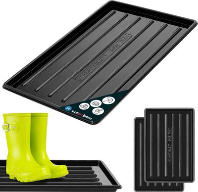 KOTARBAU® 2er Set Schuhabtropfschale 45x30 cm Schuhmatte mit erhöhtem Rand Schuhwanne Kunststoff Schuhablage Abtropfschale für Haustiere Schwarz