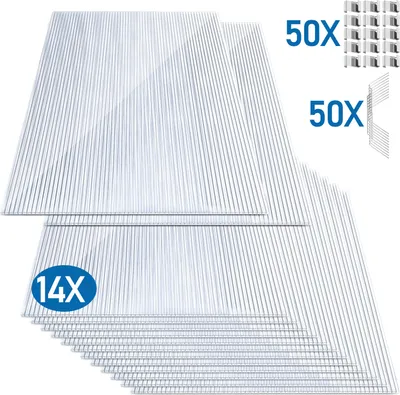 Image de Aopunly 14x polycarbonate alvéolaire 4mm, 10,25 m² plaque double paroi - 1210x605, 50x agrafes + 50x Z-clips, plaque de serre résistante aux UV