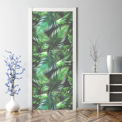 Produktbild von Dekorative Türaufkleber Raumdekoration selbstklebend Klebefolie Türposter Tropische Blätter 77 x 200 cm