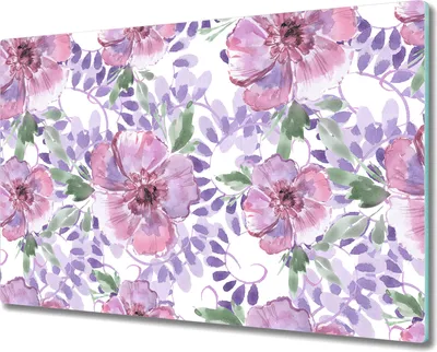 Produktbild von Glas Schneidebrett Herdabdeckplatten Schneideplatten - 80x52 cm - Lila Blumen