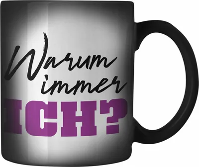 Produktbild von Trendation - Warum Immer Ich Lustige Farbwechsel Zauber-Tasse Büro Karabiner Farbwechsel Zauber-Tasse Edelstahl Kaffeebecher Kollege Kollegin Frauen Frau Lustig (Schwarz)