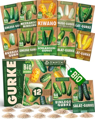 Produktbild von ZenGreens® Bio Gurkensamen Set 12 Sorten – samenfestes Saatgut für Garten
