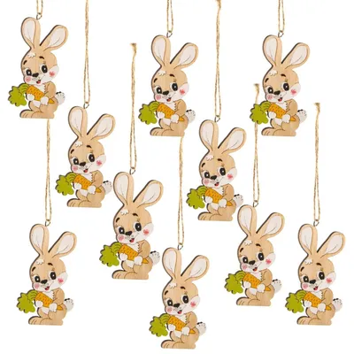 Produktbild von Logbuch-Verlag 10 Holzhasen Osteranhänger Natur bunt - Osterdeko natürlich kleines Geschenk Deko Ostern Osternest Osterhase Hase