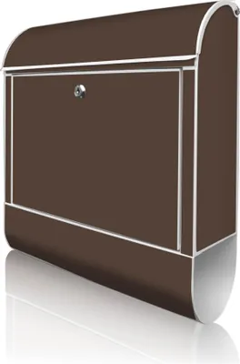 Produktbild von banjado Design Briefkasten Stahl weiß mit Zeitungsfach pulverbeschichtet "Schokobraun" 38x46x12,5cm & 2 Schlüssel - Postkasten A4 Einwurf inkl. Montagematerial [BK 0021]