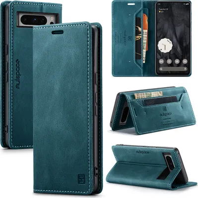 Produktbild von Google Pixel 8 Pro Hülle, Retro Kunstledertasche Stand Schutzhülle für Google Pixel 8 Pro Blau