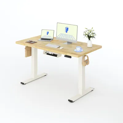 Productafbeelding van FLEXISPOT verstelbaar bureau, 140x80 cm, tafelblad van 25 mm rubberhout, 2 motoren, draagvermogen 120 kg, 4 geheugenstanden, wit