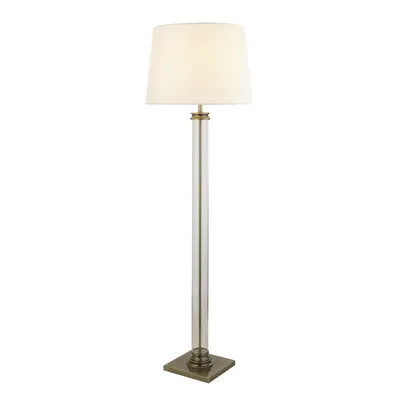 Immagine prodotto di Lampada Da Terra Con Piedistallo - Colonna In Vetro E Base In Ottone Antico, Paralume Color Crema