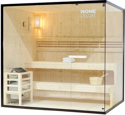 Produktbild von HOME DELUXE - Traditionelle Sauna - Shadow XL - 200 x 150 x 190 cm - für 5 Personen - hochwertiges Fichtenholz, inkl. Saunaofen, Saunazubehör I Dampfsauna Aufgusssauna Finnische SaunaSauna