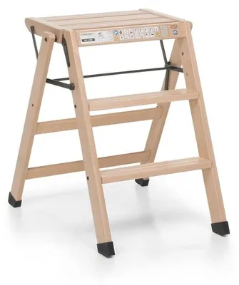 Klappbarer Tritthocker, 3 Stufen, Buchenholz, natur, 150 kg