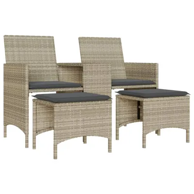 Produktbild von Gartensofa 2-Sitzer mit Tisch und Hockern Hellgrau Poly Rattan