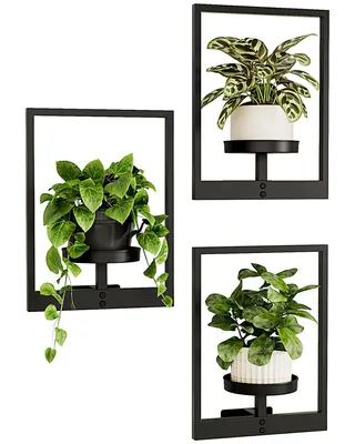 Produktbild von Bamworld Hängegefäße für Zimmerpflanzen, Wanddeko, Pflanzenständer, Blumenampel, Fensterregal, 3er-Set für Außenbereich, Schwarz
