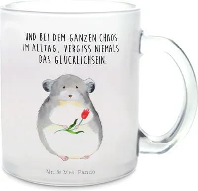 Produktbild von Mr. & Mrs. Panda Trinkglas Chinchilla Blume - Transparent - Geschenk, Kummer, Chaos, Teeglas, Teetasse, Tee Tasse, Pott, Chinchillas, getränkeglas, Liebeskummer, Büro