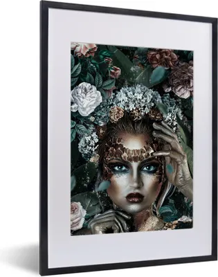 Produktbild von MuchoWow® MuchoWow® Gerahmtes Poster Silber - Frau - Blumen 30x40 cm - Poster mit zchwarzem Bilderrahmen - Wandposter Schlafzimmer