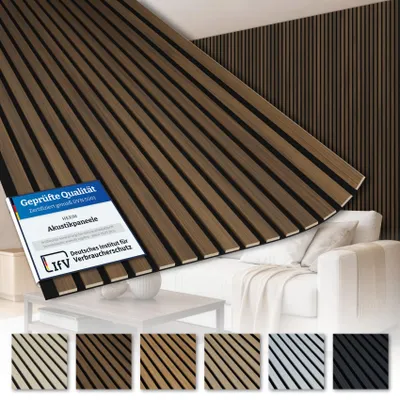 Zdjęcie produktu dla Panele akustyczne AKUSTIKO Lamella o wymiarach 280x60 cm - elastyczne panele ścienne z włókniny MDF, bezszwowe - drewniane lamele układane na zakładkę - wykończenie akustyczne ścian firmy HEXIM