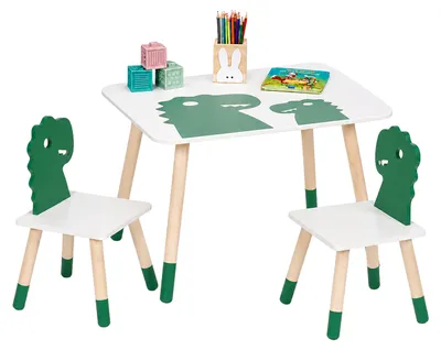 Productafbeelding van Relaxdays kinderspeelset, dinosaurusdesign, kindertafel met stoelen, geschikt voor meisjes en jongens, zithoek voor kinderkamers, wit/groen