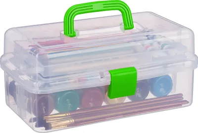 Image de Boîte de rangement Relaxdays à 9 compartiments, boîte de tri pour matériel de bricolage et fournitures artistiques, HBT 14 x 33 x 19,5 cm, vert transparent