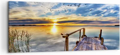 Produktbild von Bild auf Leinwand - Leinwandbild - See Brücke - 120x50cm - Wand Bild - Wanddeko - Wandbilder - Leinwanddruck - Bilder - Kunstdruck - Wanddekoration - Leinwand bilder - Wandkunst - AB120x50-3963