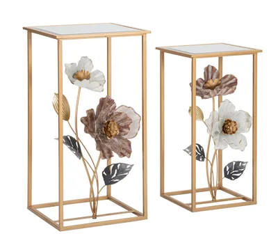 Produktbild von Mauro Ferretti Beistelltisch Blumen Set 2 Stück 36x36x70-30x30x60 cm mehrfarbig