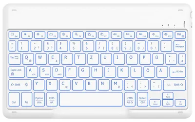 Zdjęcie produktu dla Bezprzewodowa klawiatura Bluetooth do tabletów Android i iOS, biała, z podświetleniem RGB