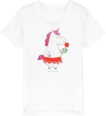 Produktbild von Mr. & Mrs. Panda Organic Kinder T-Shirt Einhorn Dame 5-6 Jahre (110/116) - Weiß - Geschenk, Unicorn, Kleinkinder, Teenager, Kleinkind, Einhörner, Mädchen, Freundin, Shirt