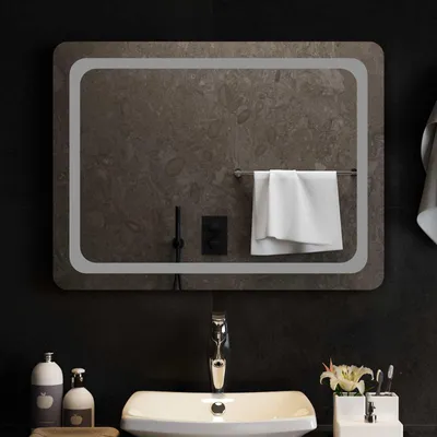 Image de Miroir de salle de bain LED, transparent, 80 x 60 cm, en verre trempé