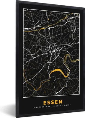 Produktbild von MuchoWow® Gerahmtes Poster Essen - Gold - Stadtplan - Karte - Deutschland 20x30 cm - Poster mit Schwarzem Bilderrahmen Wandposter Rahmen Foto Bilder - Drucken - Bilder Poster im Rahmen