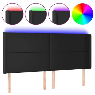Image de vidaXL Tête de lit LED noire 163x16x118/128 cm similicuir