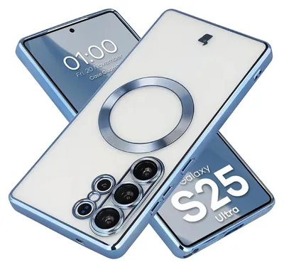 Produktbild von Handyhülle mit Kameraschutz und Magnetring für Galaxy S25 Ultra, Bizon Case GuardO, Transparent-Blau
