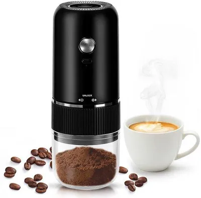Immagine prodotto di Macinacaffè elettrico per la casa, l'ufficio e il bar. Ricaricabile tramite USB, facile da usare e con contenitore di macinatura rimovibile.
