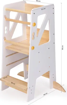 Immagine prodotto di Sunny Liv Torre di apprendimento in colore naturale/ bianca| Sedia didattica per bambini | Piattaforma regolabile in altezza con 3 livelli |  44 x 40 x 90 cm