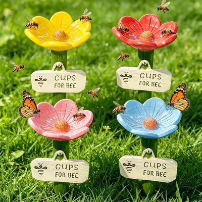 Produktbild von Bienentränke 4er Set Blumenförmige Wasserstation für Bienen Schmetterlinge Garten Balkon