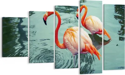 Produktbild von Bild auf Leinwand - Leinwandbild - 5 Teile - Rosa Flamingos Wasser - 100x60cm - Wand Bild - Wanddeko - Wandbilder - Leinwanddruck - Bilder - Wanddekoration - Leinwand bilder - Wandbild - EG100x60-4203