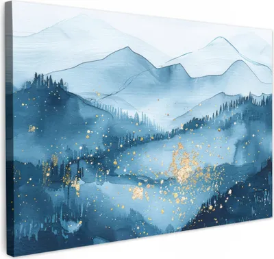 Obrázek produktu pro OneMillionCanvasses® - Obrazy na plátně - Krajina - Modrá - Moderní - Zlatá - Abstraktní, nástěnné umění, nástěnné dekorace Obývací pokoj, 60x40cm