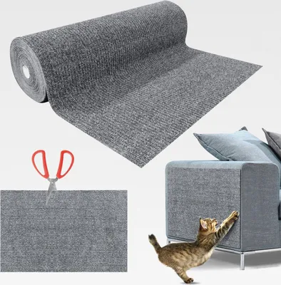 Produktbild von Katzen Kratzmatte Selbstklebend XXL, 200 x 40 cm, Kratzschutz für Sofa und Wände, Katzenteppich für Möbel (Hellgrau, 40X200 cm)