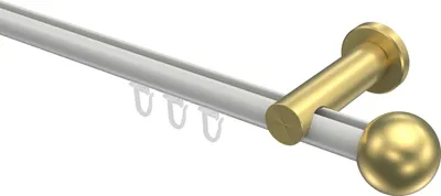 Produktbild von Interdeco Innenlaufstange / Gardinenstange mit Innenlauf Weiß / Messing-Optik, Typ Platon Luino (Kugel), 20 mm Ø 1-läufig, 140 cm