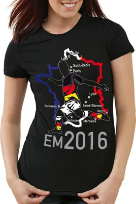 Produktbild von style3 EM 2016 Deutschland Fan Damen T-Shirt Frankreich alle Spielorte, Farbe:Schwarz, Größe:L